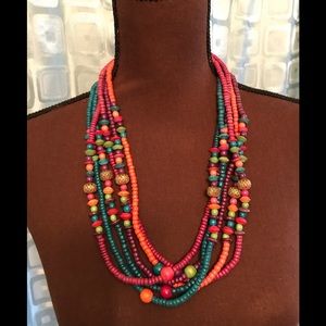 Vintage wood bead multi strand necklace